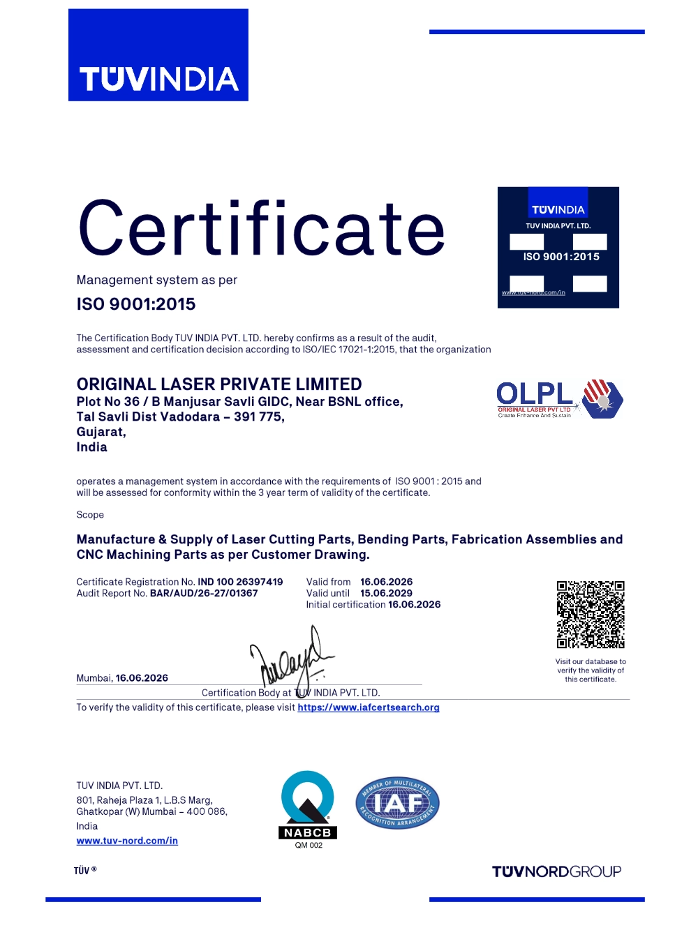 ISO 9001:2015 Certificate